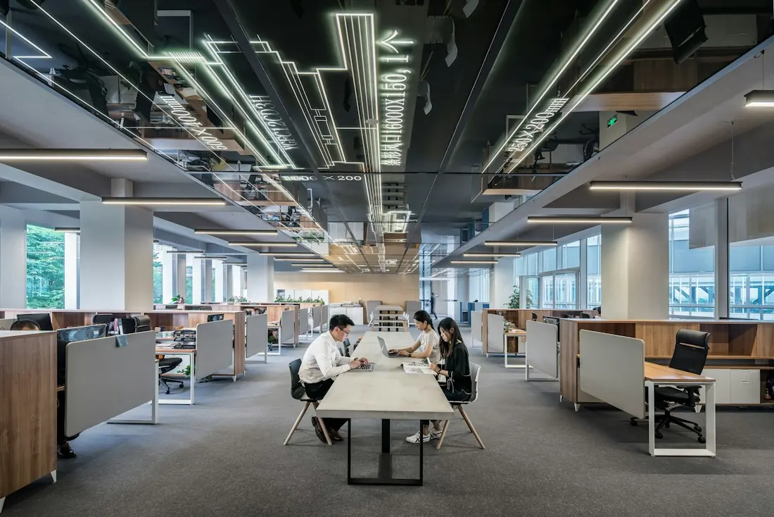 A bright, open modern office workspace